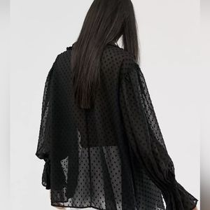 Dot Blouse with Bow-Tie Neck